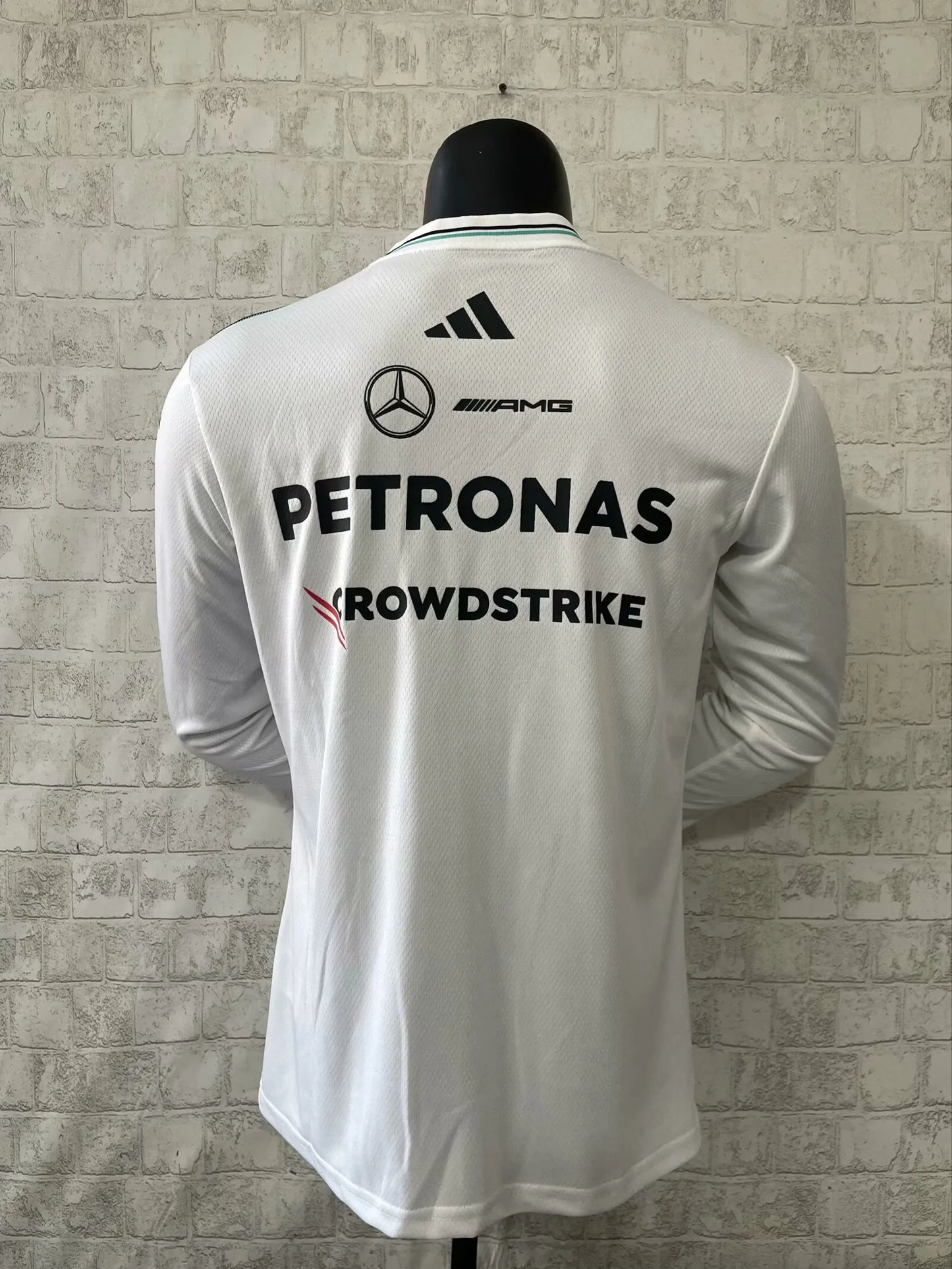 F1 Mercedes White Round Collar LS Racing Jersey 25