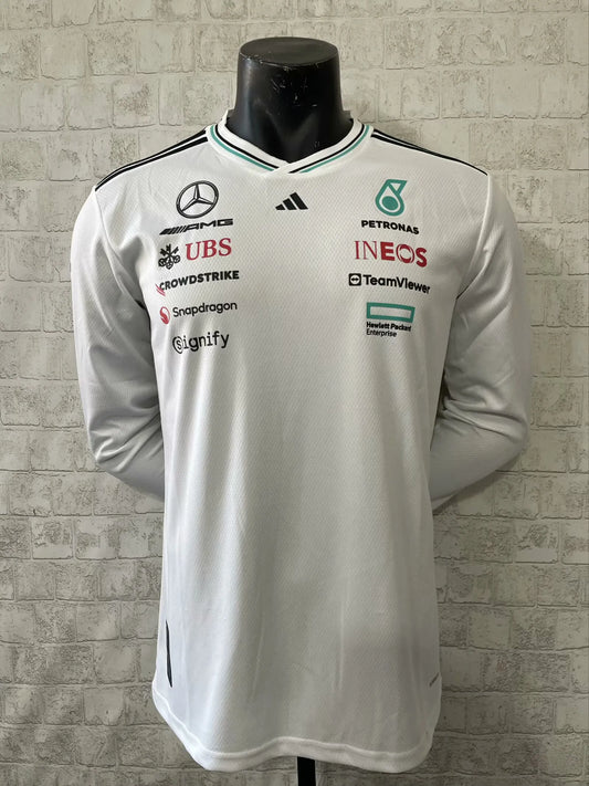 F1 Mercedes White Round Collar LS Racing Jersey 25