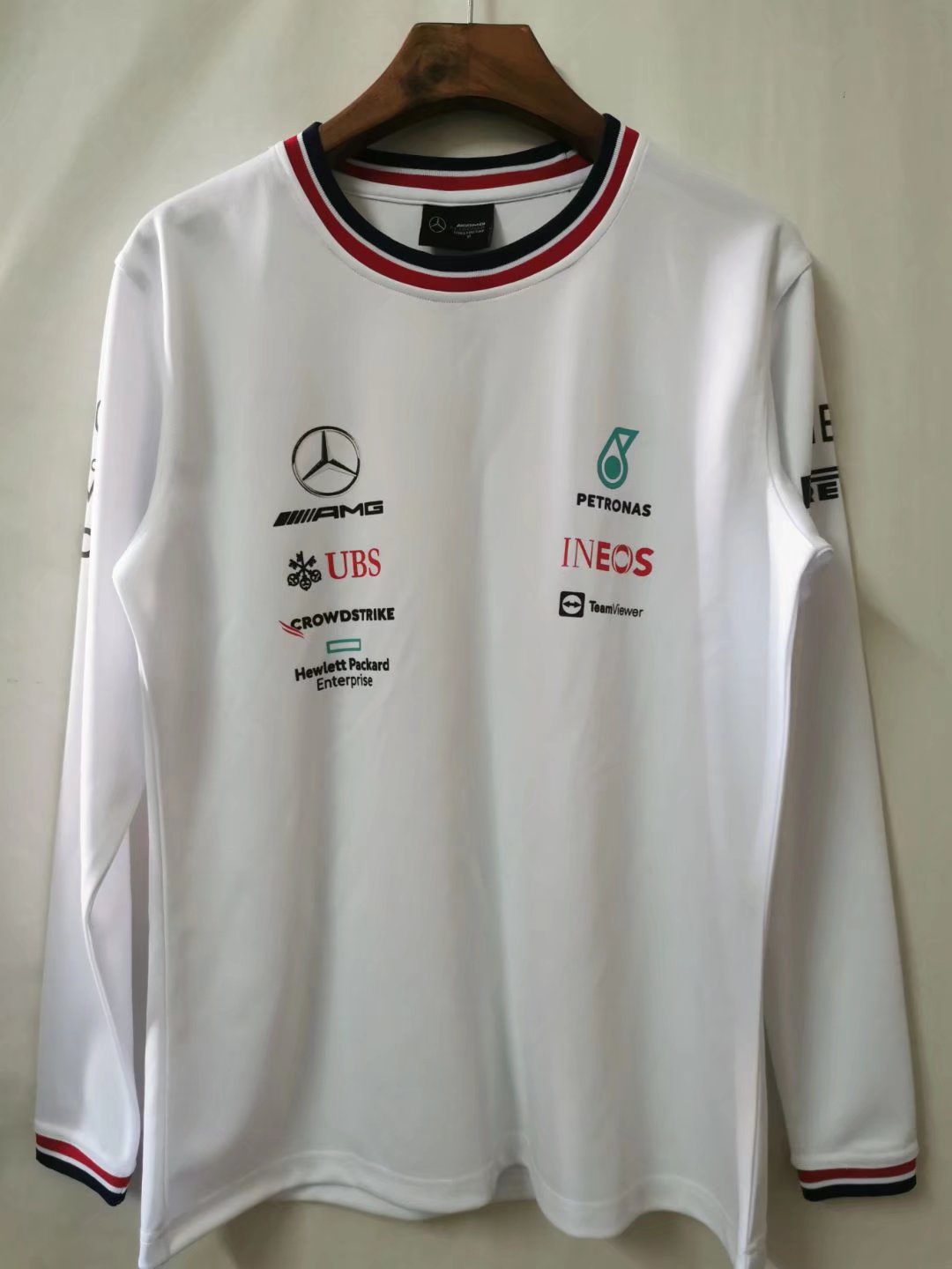 F1 Mercedes White Round Collar LS Jersey 21/22