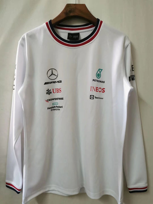F1 Mercedes White Round Collar LS Jersey 21/22