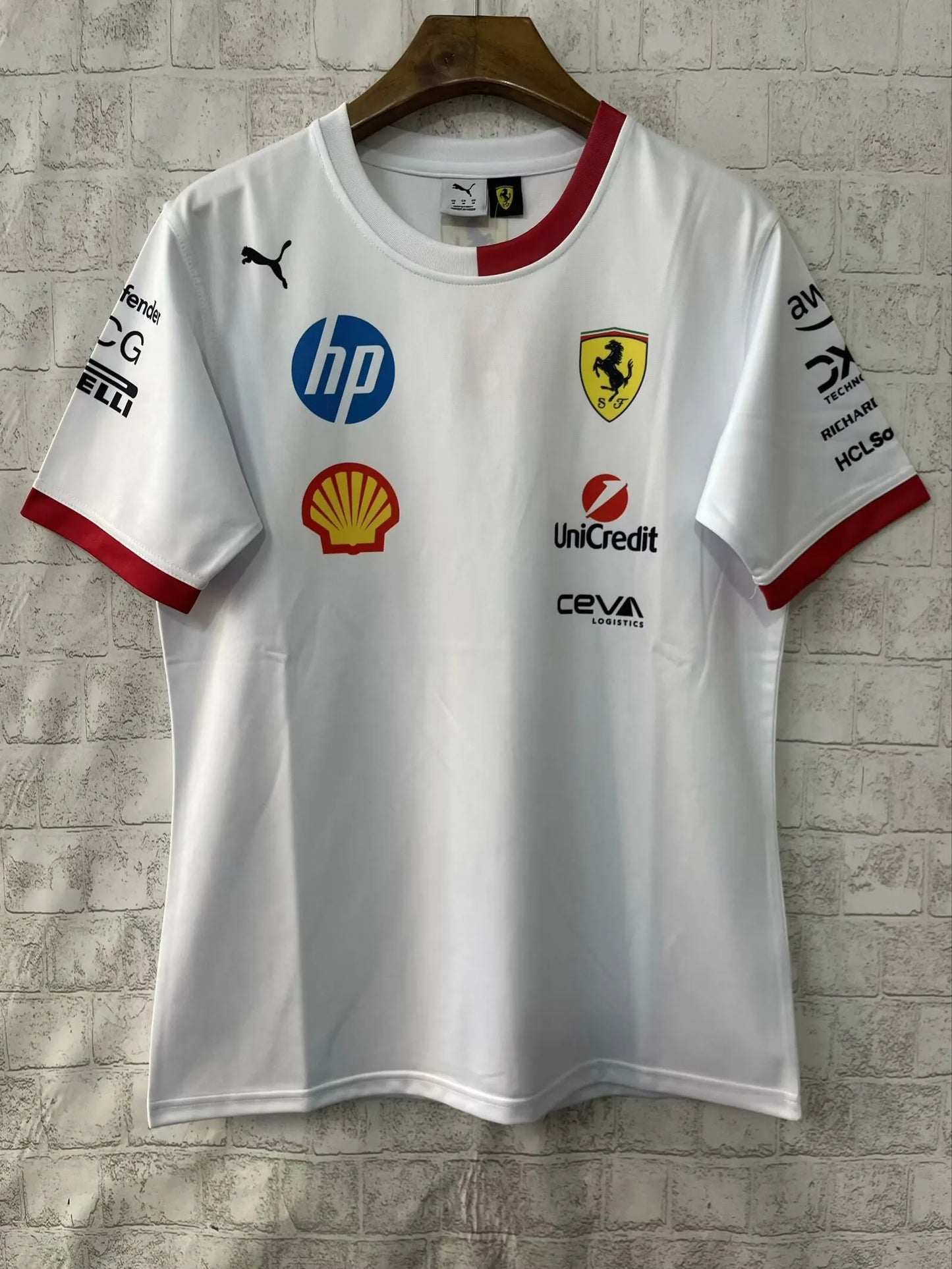 F1 Ferrari White Round Collar jersey 25