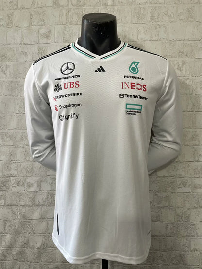 F1 Mercedes White Round Collar LS Racing Jersey 25