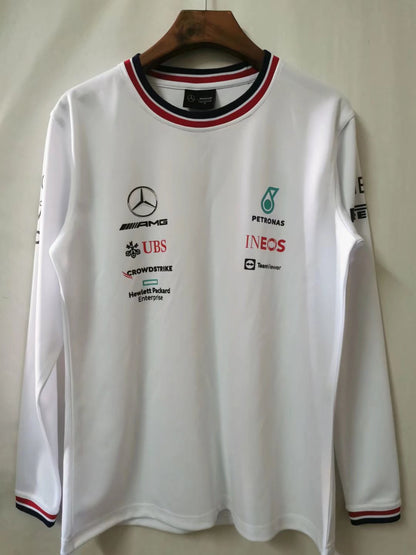 F1 Mercedes White Round Collar LS Jersey 21/22